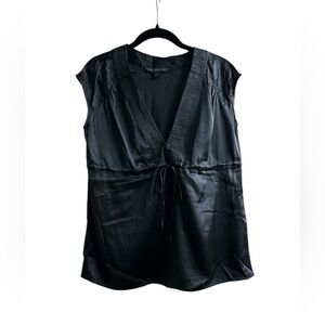 Vintage Express Black Silk Babydoll Top Cinch Tie Front Office Siren Whimsigoth